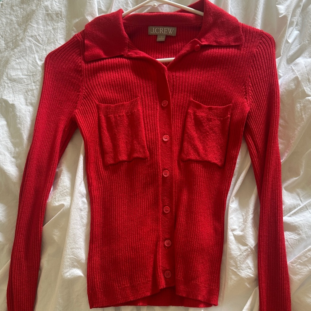J. Crew Vibrant Red Cardigan Sweater